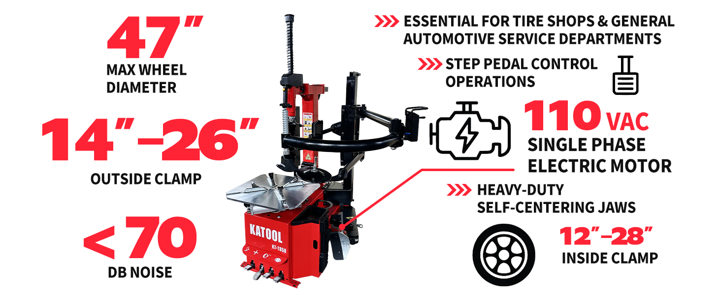 KT-T850 Tilt-Arm Wheel Clamp Tire Changer Machine - Image 12